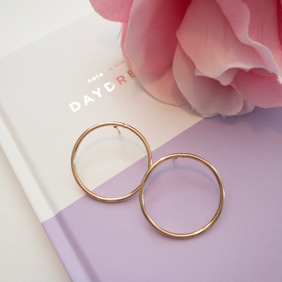 Gold Circle Drop Earrings - Picture 1 of 3